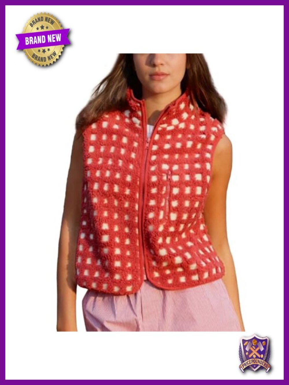 Fleece Vest Sherpa Sleeveless Zip Waistcoat Checkered